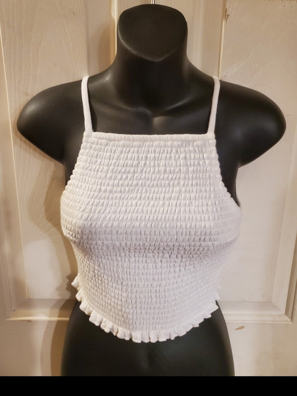 Hollister White Smocked Halter Crop Top